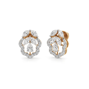 Boucles d'oreilles clous en or massif 18 carats plaqué or rose de luxe, serties de diamants taille poire, motif floral, bijoux de mariage pour femme - Product Image 1