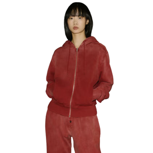 Custom Women's <b>Cropped</b> Full <b>Zip</b> Hoodie Vintage Washed Cotton Fleece Casual Streetwear OEM ODM Premium Sweatshirt - Product Image 1
