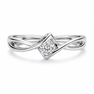 Anillo de Compromiso de Oro Blanco con Diamante Redondo, Engaste Geométrico, Joyería Fina Minimalista para Mujer - Product Image 1