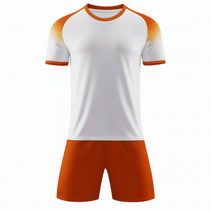 Camiseta de Fútbol de Manga Corta Blanca y Naranja para Hombre, Cuello Redondo, Absorbe la Humedad, Ropa Deportiva de Poliéster, Diseño Sólido para Todas las Temporadas - Product Image 1