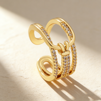 Bague ajustable géométrique créative QIKU pour femme, couleur or, en cuivre et zircon, bijoux exquis, accessoires tendance, cadeau pour fille