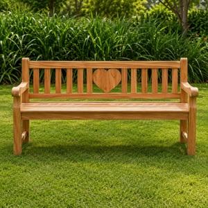Banc de jardin en teck massif 3 places 180 cm, mobilier de cour extérieur, dossier à lattes en forme de cœur, modèle BEN13A - Product Image 2