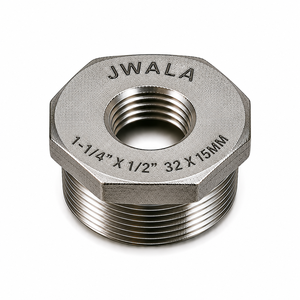 Buje Reductor de Acero Inoxidable de Alta Resistencia, 1-1/4 x 1/2 Pulgadas (32x15mm), Adaptador Roscado Redondo para Tubería Hidráulica - Product Image 1