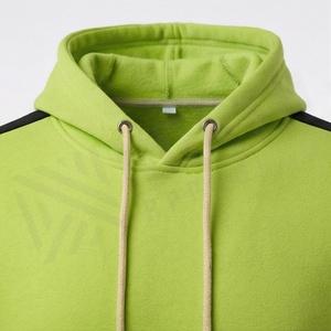 Men's Lime Green Hooded <b>Tracksuit</b> Full Sleeve Solid Color Casual Sportswear With Side Pockets Drawstring Closure - Product Image 4