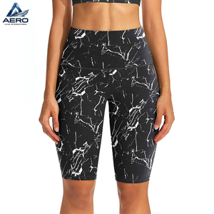 High-Waisted Yoga Shorts Marble Print Compression Workout, Quick-Dry Stretchy <b>Tummy</b> <b>Control</b> Fitness Wear Ladies Shorts - Product Image 1
