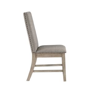 Set of 2 <b>Brown</b> Gray Upholstered <b>Dining</b> <b>Chairs</b> with Nailhead Trim Side <b>Chair</b> with Backrest Seat Furniture - Product Image 4