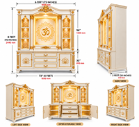Temple domestique en teck blanc et or de style moderne avec armoires de rangement