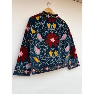 Velvet Suzani Embroidered Cotton Breathable Winter Knitted Button Boho Regular <b>Jacket</b> One Size - Product Image 3