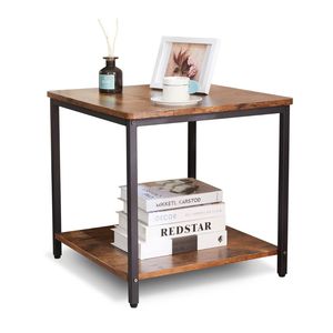 Natural Acacia Solid Wood 2-Tier <b>Side</b> <b>Table</b> with Black Metal Frame for Living Room Bedroom Home Furniture - Product Image 1