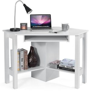 Bureau d'ordinateur d'angle en bois avec plateau pour clavier, étagère, tiroir, table d'étude réglable et pliable pour chambre à coucher - Product Image 2