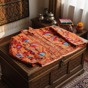 Blouson Bomber en Velours Brodé à Manches Longues, Col Montant, Motifs Floraux, Travail Artisanal, Doublure en Coton, Vêtement d'extérieur - Product Image 4