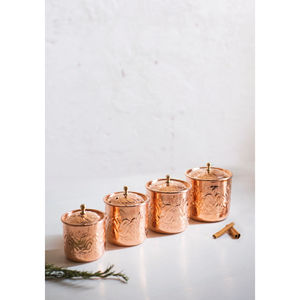 Juego de 4 recipientes de cobre hechos a mano, modernos, martillados, con tapa, para servir azúcar y crema, recipientes para almacenamiento en la cocina. - Product Image 1