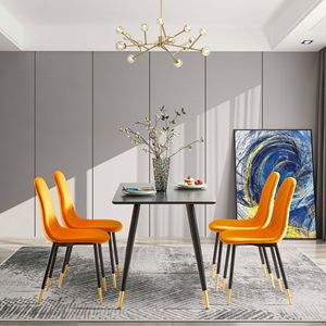 Chaises de salle à manger modernes pour salon Lot de 2 chaises d'appoint tuftées en velours orange Pieds en métal doré pour accentuer votre espace - Product Image 6