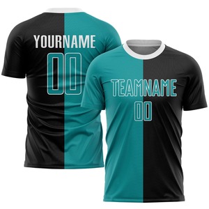 Ensemble de maillots de football personnalisés sublimés, moitié turquoise, moitié noir, uniforme de football avec impression de nom, numéro et kit d'équipe - Product Image 2