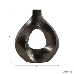 Jarrón moderno de metal negro con centro abierto, 9 pulgadas de alto y 8 pulgadas de ancho - Product Image 1