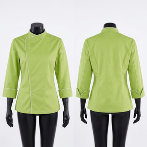Women Chef Coat 220 GSM Breathable Poly Cotton <b>Lime</b> <b>Green</b> Black Collar Short Sleeve Embroidered Kitchen Uniform Hotel Catering - Product Image 5