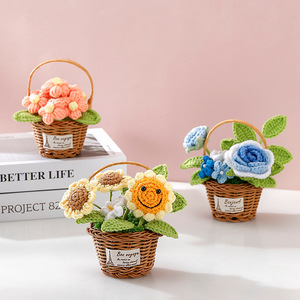 Cesta de Flores Tejida a Crochet, Flores Tejidas Eternas, Decoraciones para el Hogar, Escritorio y Bodas, para Regalo de Té Floral - Product Image 4