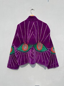Handmade Purple <b>Velvet</b> <b>Jacket</b> for Women Luxury Boho Winter Coat Festive Party Wear Indian Handcrafted Embroidered <b>Velvet</b> Blazer - Product Image 2