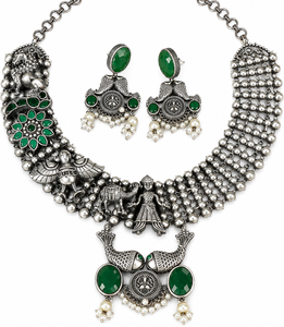 Conjunto de collar y pendientes de circonita de aleación de latón plateado oxidado al por mayor, estilo bohemio, chapado en oro antiguo, para aniversario - Product Image 1