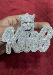 Custom Iced 925 Sterling Silver Moissanite <b>King</b> Charm Pendant <b>Crown</b> Letter Jewelry for Men Women - Product Image 1