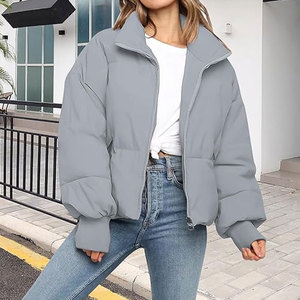 Women’s Winter <b>Cropped</b> <b>Puffer</b> <b>Jacket</b> Coat Casual Quilted Baggy Long Sleeve Zip Down <b>Jackets</b> Outerwear Warm Hooded Layered Cold - Product Image 6