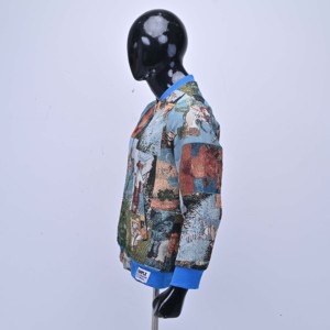 MRI Made Custom Design and Logo Men's Patchwork Bomber <b>Jackets</b> Blue Collar Zipper Front Printed Design Casual Style Autumn Wear - Product Image 3