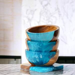 Bol en bois et résine artisanal avec incrustation de bois de burl naturel et d'époxy violet, bol de service décoratif pour table à manger et cadeau - Product Image 2