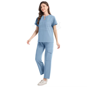 Ensemble de blouses médicales pour femmes, col en V, en sergé, manches courtes, rose, Spandex/Polyester, uniformes d'hôpital, poches avec détection d'aiguilles pour le personnel médical - Product Image 5