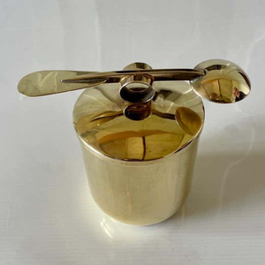 Elegant Polished Gold <b>Ice</b> <b>Bucket</b> <b>With</b> <b>Lid</b> & Coordinating Spoon Brings A Luxurious Touch To Upscale Entertaining Set For Parties - Product Image 2