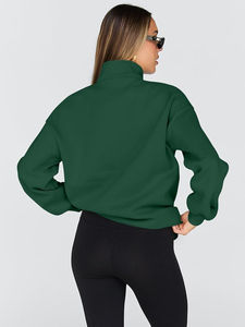 Sweat à capuche demi-zippé personnalisé pour femme, haute qualité, style streetwear hiver, tissu épais coton polyester, meilleure vente en gros - Product Image 5