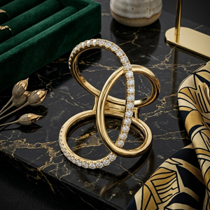 Anillo Escultural de Doble Banda Entrelazada en Oro Amarillo Sólido de 18K con Diamantes Naturales de Corte Brillante, Diseño Infinito, Certificado IGI - Product Image 5