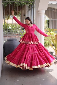 Magnifique collection de lehenga et de blouses peplum en coton, entièrement cousues, avec de superbes broderies Gota-Patti et dentelle – Fournisseur - Product Image 1