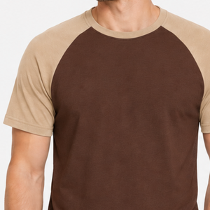 Camiseta de hombre moderna con manga raglán, logotipo personalizado, color chocolate, beige, dos colores en contraste, ropa deportiva, camisetas casuales lisas. - Product Image 2