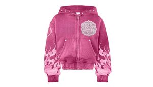 Hoodie Premium Oversize à épaules tombantes, coupe carrée, broderie effet usé, délavage acide, délavage à la pierre, strass, fermeture éclair, poche avant - Product Image 2