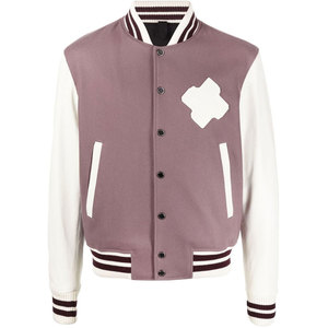 Chaqueta Varsity para Hombre, Color Morado con Parches Blancos en las Mangas, Estilo Preppy, Corte Regular, Cuello Camisero, para Otoño - Product Image 1