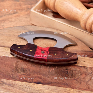 Luxury Handmade Ulu Chef <b>Knife</b> Stainless Steel Blade Custom Wooden <b>Handle</b> Curved Design Ambidextrous High-Polish Finish Leather - Product Image 6
