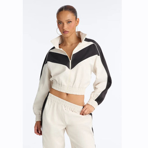 Wholesale Custom Logo New Arrival <b>Women</b> <b>Checkered</b> Half-zip Sports Suit Sweatshirt and <b>Shorts</b> Two Pieces Windbreaker Casual Set - Product Image 5