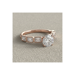 Stonewels Beaded Bezel Side Stone Engagement <b>Ring</b> Solid Gold | for Certified Lab Grown Diamond | Rose Gold Plated Luxury Prong - Product Image 1
