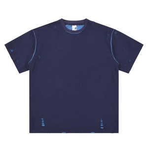 Camiseta Oversize de Algodón 100% para Hombre con Diseño de Bloques de Color Vintage y Efecto Salpicado, Corte Holgado y Paneles Cosidos, Lavado Ácido - Product Image 1