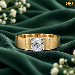 Men's <b>Cushion</b> VVS2 Lab Grown Diamond Solitaire <b>Ring</b> 9K 14K 18K Gold | 2 CT DEF Color Excellent Cut Solid Gold Band <b>Wedding</b> <b>Ring</b> - Product Image 4