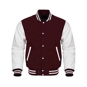 Genuine Wool Stand Collar Patchwork Design Varsity <b>Baseball</b> <b>Jacket</b> with Zipper Closure Front Logo Thick Lining <b>for</b> <b>Men</b> - Product Image 5
