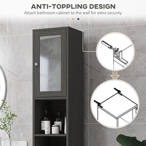 Mobile da bagno alto grigio con specchio sottile torre di lino con ripiani regolabili e porte strette mobili di stoccaggio - Product Image 6