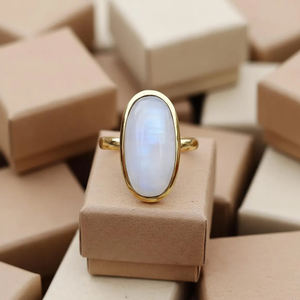 Anillo de Piedra Lunar Arcoíris Natural de Diseño Moderno, Plata de Ley 925, Chapado en Oro de 18K, Joyería Bohemia Hecha a Mano para Mujer - Product Image 2