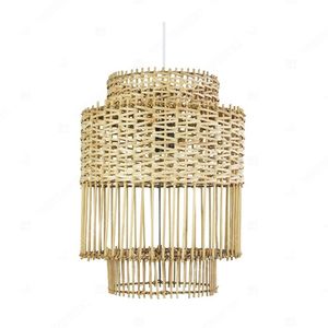 Abat-jour cylindrique superposé pour luminaires de plafond, abat-jour en bambou et rotin, luminaires suspendus modernes en jute - Product Image 5