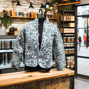 Cotton Quilted <b>Kantha</b> Sanganeri Jaipuri <b>Jacket</b> Short Coats for Women Fashion Quilted <b>Jacket</b> Floral Printed White <b>Jacket</b> - Product Image 3