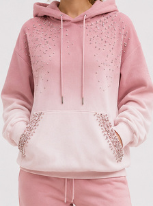 Sudadera con Capucha para Mujer de Alta Calidad, Color Sólido, Manga Larga, Forro Polar con Cuentas, Ropa Casual de Otoño, Sudadera Rosa - Product Image 6