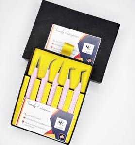 New <b>Pink</b> Stainless Steel Eyelash Tweezers Set Volume Isolation Lash Extension <b>Tool</b> with Sustainable Fiber Tip <b>Box</b> Packing - Product Image 4
