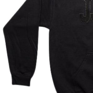 Sweat à capuche noir JJOA à manches longues avec imprimé graphique lettres audacieuses, poche kangourou, coupe décontractée pour le quotidien - Product Image 2