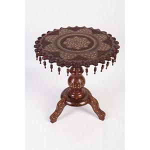 Mesa auxiliar hecha a mano con incrustaciones de nácar, estilo marroquí, mesa de mosaico de madera con acabado antiguo, madera de nogal tallada a mano. - Product Image 6