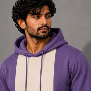 Ensemble de survêtement unisexe violet à blocs de couleur, imprimé, épais, avec sweat à capuche et pantalon de jogging à rayures latérales pour le streetwear - Product Image 5